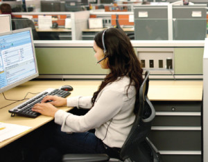 Employee at call center working.