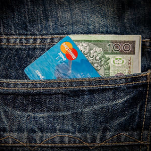 Pocket with cash and credit cards inside